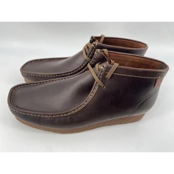 Clarks‎ Boots Mens 11 Wide Brown Shacre Leather Chukka Crepe Wallabee Beeswax